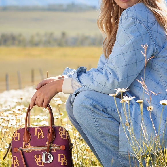 NWT Dooney & Bourke Coated Cotton Monogram Domed Satchel Dust Bag Included - Picture 6 of 11